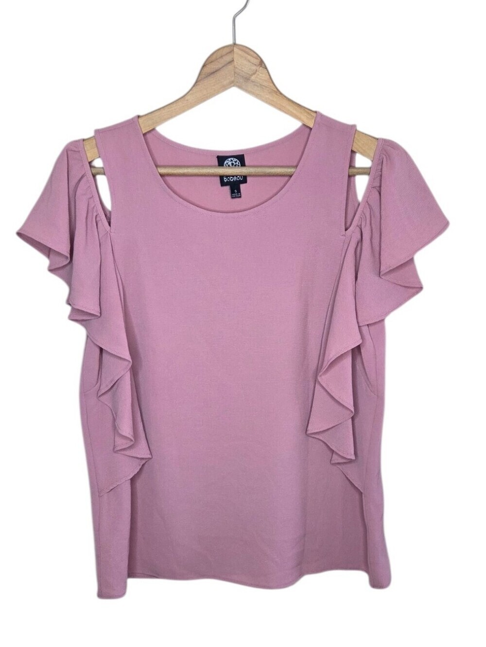 Bobeau Rose Blush Pink Cold Shoulder Ruffled Blouse Size Small Balletcore Girly